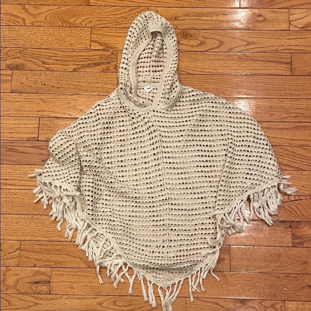 Aerie Cream Knit Hooded Poncho